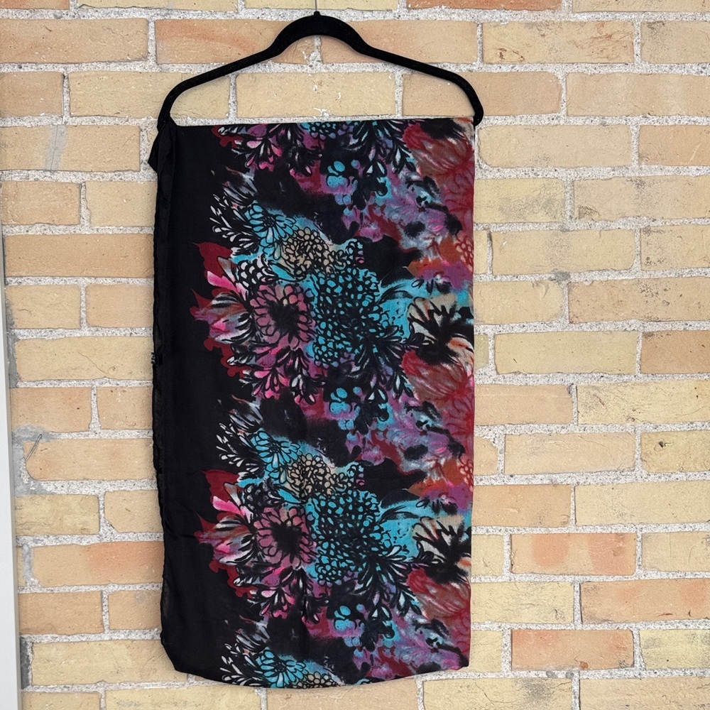 C’est Moi Black Floral Print Women's Wrap Scarf or Swim Wrap